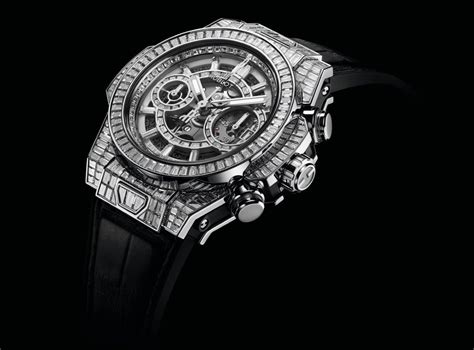 diamond encrusted hublot watch.